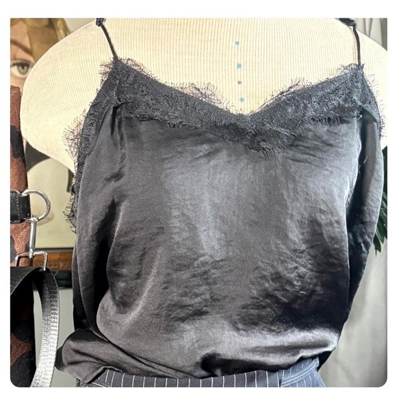 Nine West Tops - Nine west Black Satin Eyelash Lace Racerback Camisole Size Large